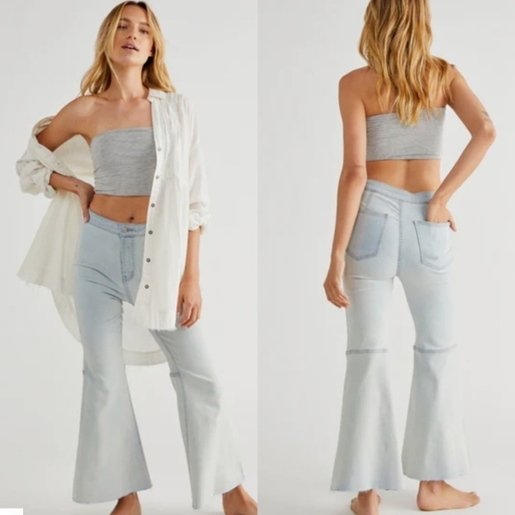 We The Free Denim - Free People Youthquake Crop Flare Bleachout
